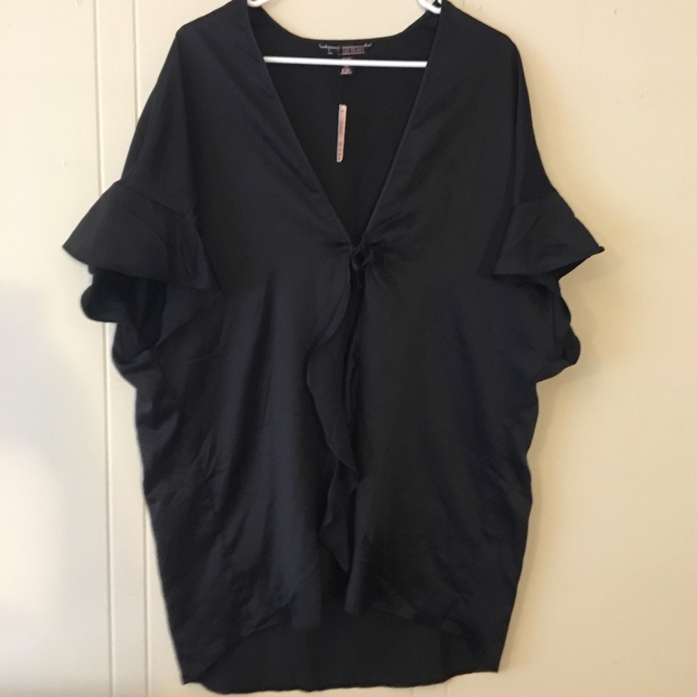 Victoria Secret Black silk robe with tie front O/S